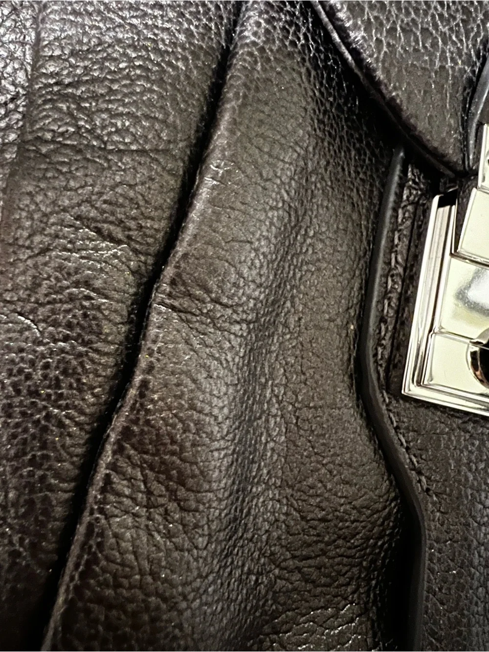 Cole Haan Dark Brown Pebbled Leather Crossbody with Silver Hardware